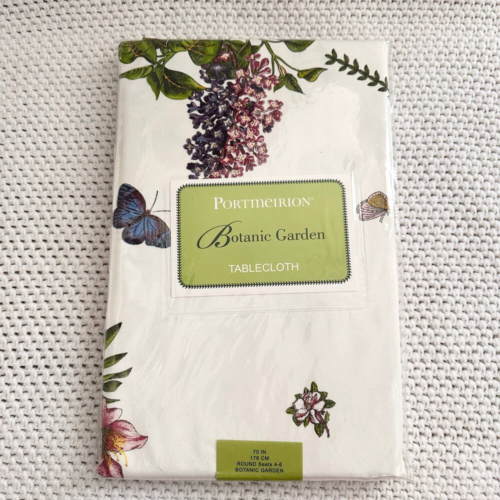 Portmeirion Ivory White Botanic Garden New Sealed Tablecloth 70" Round Seats 4-6